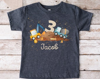 Iron-on image for colored fabrics with desired name and age personalized fox birthday shirt excavator construction site construction site vehicles construction worker