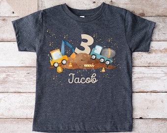 Iron-on image for colored fabrics with desired name and age personalized fox birthday shirt excavator construction site construction site vehicles construction worker