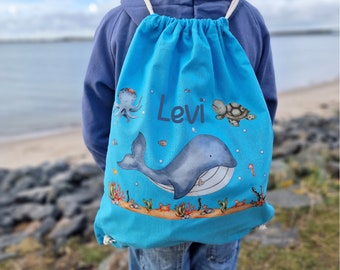 Bolsa de deporte bolsa de gimnasio con nombre personalizado ballena tortuga submarina medusa