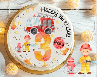 Cake topper fondant birthday child sugar picture girl boy fire brigade