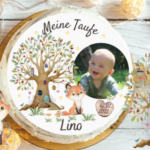 Cake topper for baptism with photo tree of life fondant baptism child sugar image girl boy fox forest animals