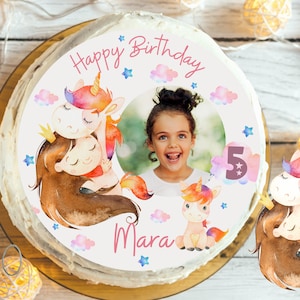 Cake Topper with Photo Fondant Birthday Child Sugar Image Girl Boy Unicorn Unicorn Birthday Glitter Wishes Stardust