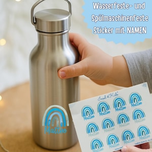 Namenssticker blau-grün – personalisiert für Jungen – Regenbogen Design – spülmaschinenfest & wasserfest – Kita Schule – A6 A5 A4
