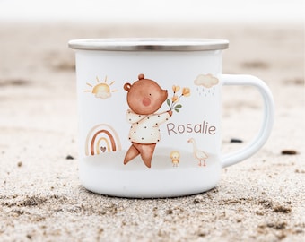 Coppa smaltata tazza smaltata personalizzata con nome animali della giungla orso arcobaleno boho