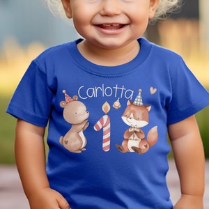 T-Shirt Birthday Shirt Personalized Birthday Child Boy Girl Forest Animals Birthday Candle Fox