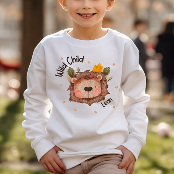 Pullover sweatshirt trui gepersonaliseerde kindertrui trui wild kind leeuw Etsy Nederland