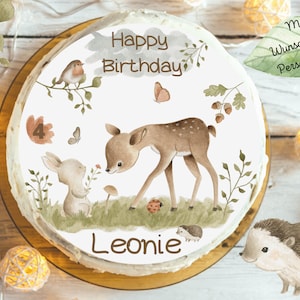 Cake Topper Fondant Birthday Child Sugar Image Girl Boy Deer Forest Animals