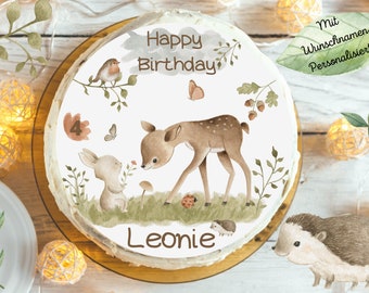 Cake topper fondant birthday child sugar image girl boy deer forest animals