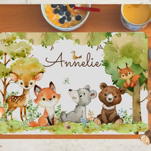 Tischset Platzset Platzdeckchen mit Name Kinder Junge Mädchen Textil Waldtiere Fuchs Bär Bild 1