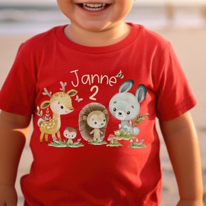 T-Shirt Birthday Shirt Personalized Birthday Child Boy Girl Forest Animals Fox Deer Rabbit Wild One Forest Animal Birthday