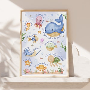Affirmationsposter  für Kinder Mutmachposter Poster Kinder stärken Wal Unterwasser Kinderzimmer Kindergarten Affirmationen Wanddeko