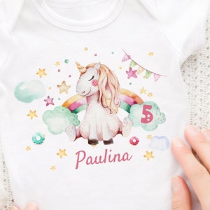 Ironing image personalized with desired name and age birthday shirt unicorn stars rainbow