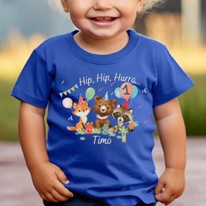 T-Shirt Birthday Shirt Personalized Birthday Child Boy Girl Forest Animals Fox Bear Party Animals Wild One image 2