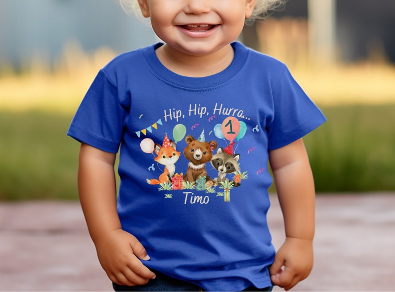 Camiseta cumpleaños camisa personalizada cumpleaños niño niña bosque animales zorro oso fiesta animales salvaje uno imagen 2