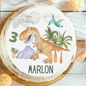 Cake topper fondant birthday child sugar image girl boy dino dinosaur dinosaur birthday tyrannosaurus