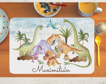 Tischset Platzset Platzdeckchen mit Name Kinder Junge Mädchen Textil Dino Dinosaurier T-Rex