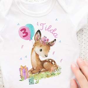 Ironing image personalized with desired name and age deer forest animals birthday shirt party