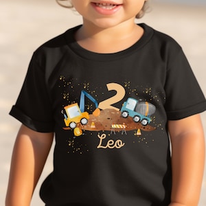 T-shirt birthday shirt personalized birthday child boy girl excavator wheel loader construction site construction worker image 2