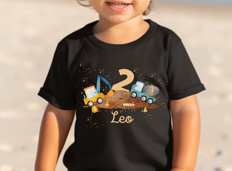 T-shirt birthday shirt personalized birthday child boy girl excavator wheel loader construction site construction worker image 2