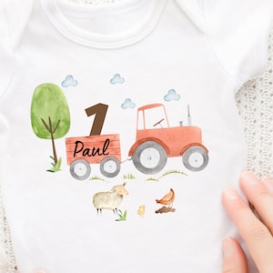 Ironing picture personalized with desired name and age tractor tractor farm sheep chicken farm animals