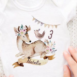 Ironing image personalized with desired name and age Fox birthday shirt Forest animals Forest animal birthday Deer Boho
