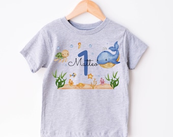 Ironing image personalized with desired name and age fox birthday shirt whale sea maritime underwater