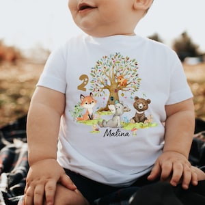 T-shirt compleanno camicia personalizzata compleanno bambino ragazzo ragazza animali della foresta orso cervo volpe