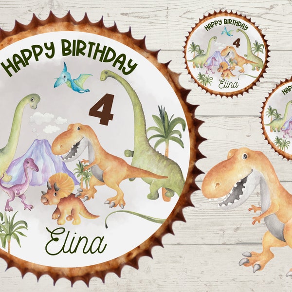 Muffinaufleger Cupcake Muffin Muffins Fondant Geburtstag Kind Zuckerbild Mädchen Junge Dino Dinosaurier Tyrannosaurus