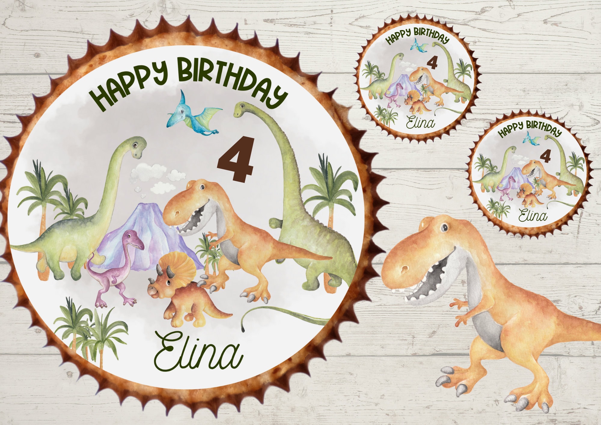 Muffin Topper Cupcake Muffin Muffins Fondant Birthday Child Sugar Image Girl Boy Dino Dinosaur Tyrannosaurus