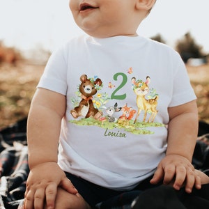 T-Shirt Birthday Shirt Personalized Birthday Child Boy Girl Forest Animals Bear Deer Fox