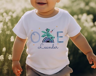 T-Shirt Anniversaire Chemise Personnalisé Anniversaire Enfant Garçon Fille ONE Premier Anniversaire Arc-en-ciel Onederful Dragon