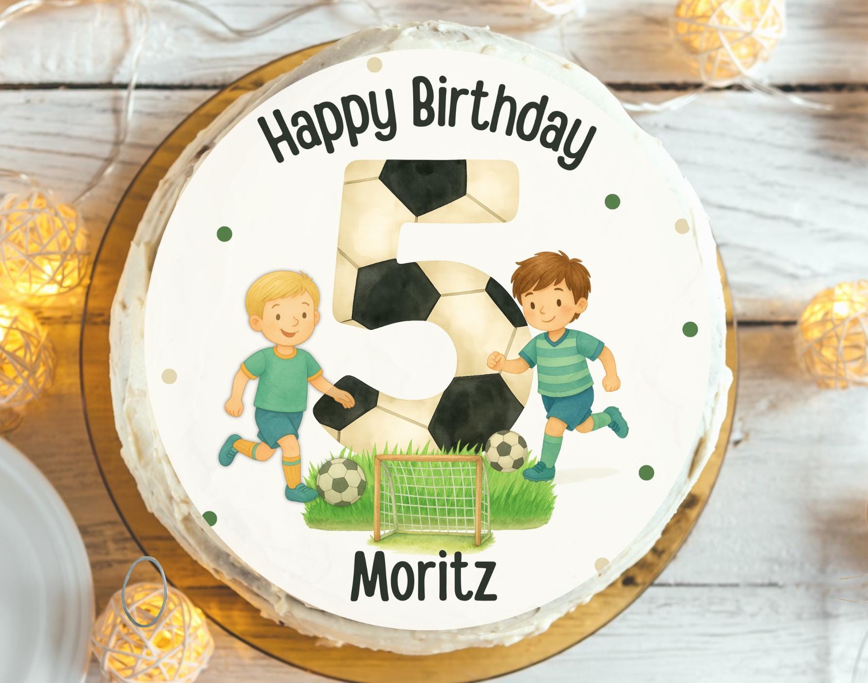 Personalized football cake topper – fondant picture with name & number – Happy Birthday decoration for children’s birthday party boy