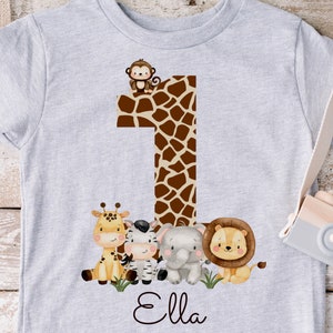 Iron-on transfer personalized with desired name and age jungle lion giraffe zebra safari animals jungle animals Wild One