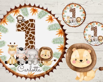 Muffin topper cupcake muffin muffins fondant birthday child sugar image girl boy jungle jungle animals safari wild one
