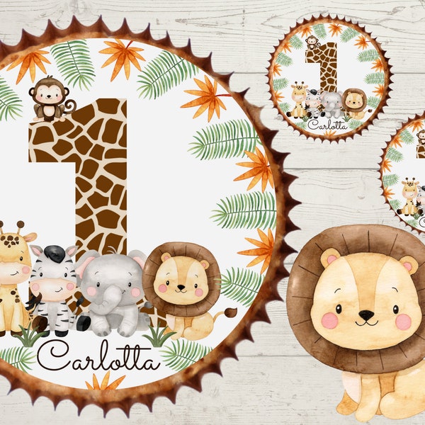 Muffin topper cupcake muffins muffins fondant anniversaire enfant sucre image fille garçon jungle jungle animaux safari sauvage