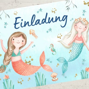 8 Einladungskarten für den Kindergeburtstag Meerjungfrau