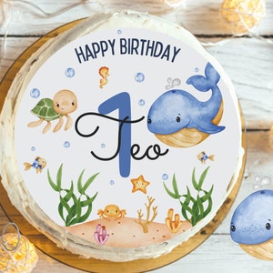 Cake topper fondant birthday child sugar picture girl boy whale underwater turtle