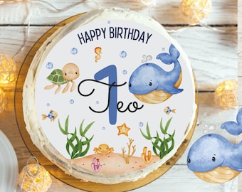 Tortenaufleger Fondant Geburtstag Kind Zuckerbild Mädchen Junge Wal Unterwasser Schildkröte