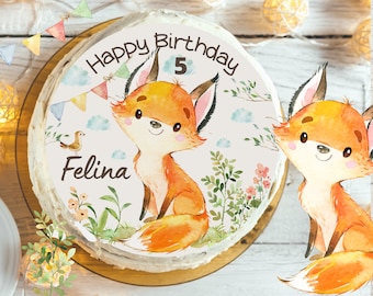 Tortenaufleger Fondant Geburtstag Kind Zuckerbild Mädchen Junge Fuchs Waldtiere