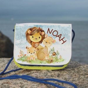Bolsa de peito para crianças com nome bolsa carteira leão família leão safari na selva