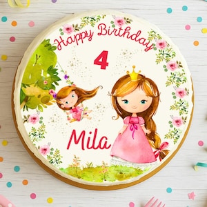 Tortenaufleger Prinzessin personalisiert – Fondantbild mit Name & Alter – Geburtstag Mädchen – Zuckerbild kleine Prinzessin rosa