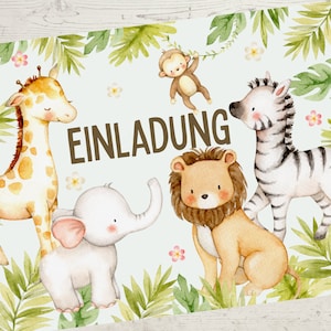 8 Einladungskarten für den Kindergeburtstag Dschungel Wild One Löwe Dschungeltiere