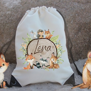 Sac de sport sac de gym avec nom personnalisé animaux de la forêt renard cerf lapin