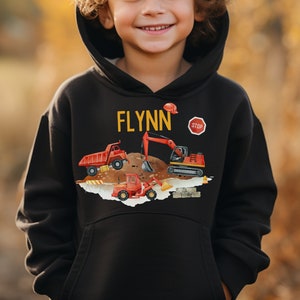 Hoodie personalized children&#39;s sweater hoodie excavator wheel loader construction site construction worker