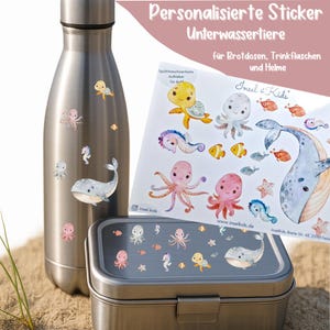 Sticker Unterwassertiere Pastell – spülmaschinenfest & wasserfest – für Brotdose, Flasche, Schule