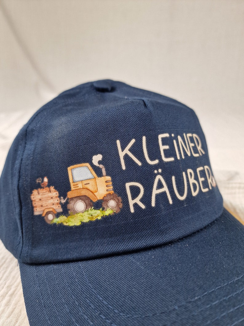 Cap Kinder Personalisiert mit Name Sonnenschutz Kleiner Räuber Traktor Bild 3