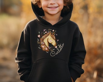 Hoodie gepersonaliseerde kindertrui trui met capuchon ruiter paard meisje pony