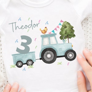 Iron-on picture with desired name and age personalized tractor farm farm animals
