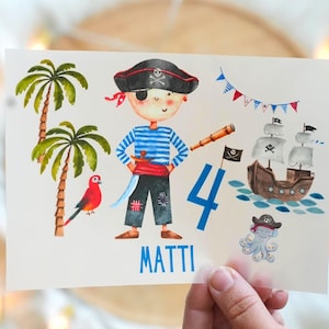 Immagine pirata da stirare con nome e numero – personalizzata per compleanno – stirabile per maglietta per bambini a tema pirata per festa