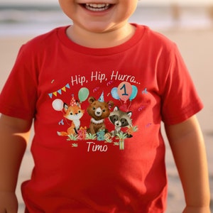 T-Shirt Birthday Shirt Personalized Birthday Child Boy Girl Forest Animals Fox Bear Party Animals Wild One image 3